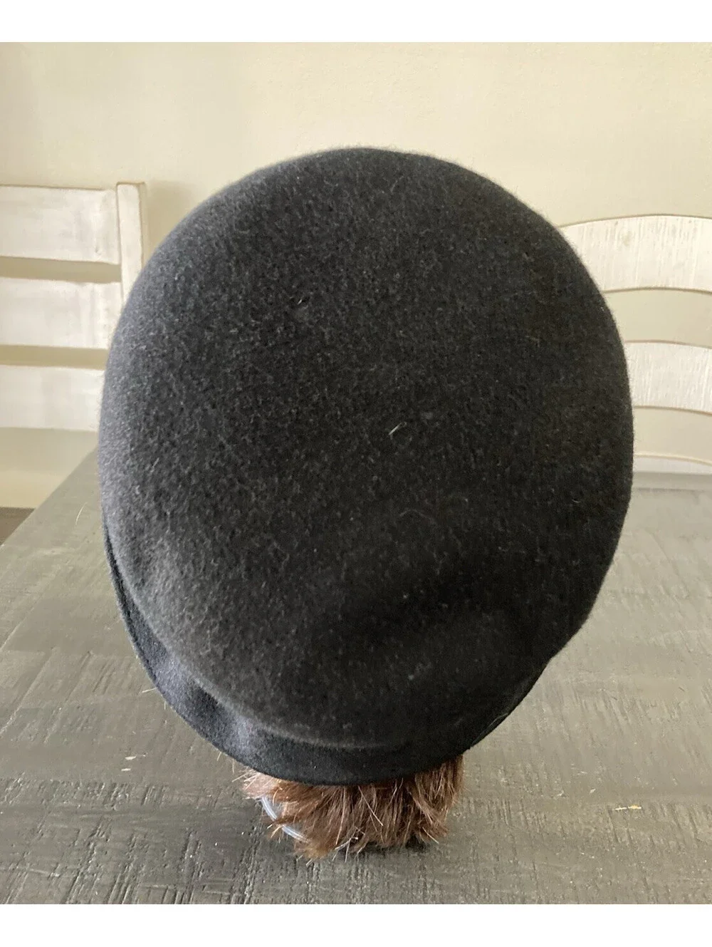 Vintage Womens Black Wool Bowler Derby Hat Bow Union Made Large Mid Century Neco